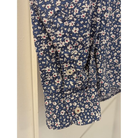 Zara Mens Slim Fit Floral Print Button-Up Long Sleeve Shirt Size L Blue & White - Picture 4 of 5
